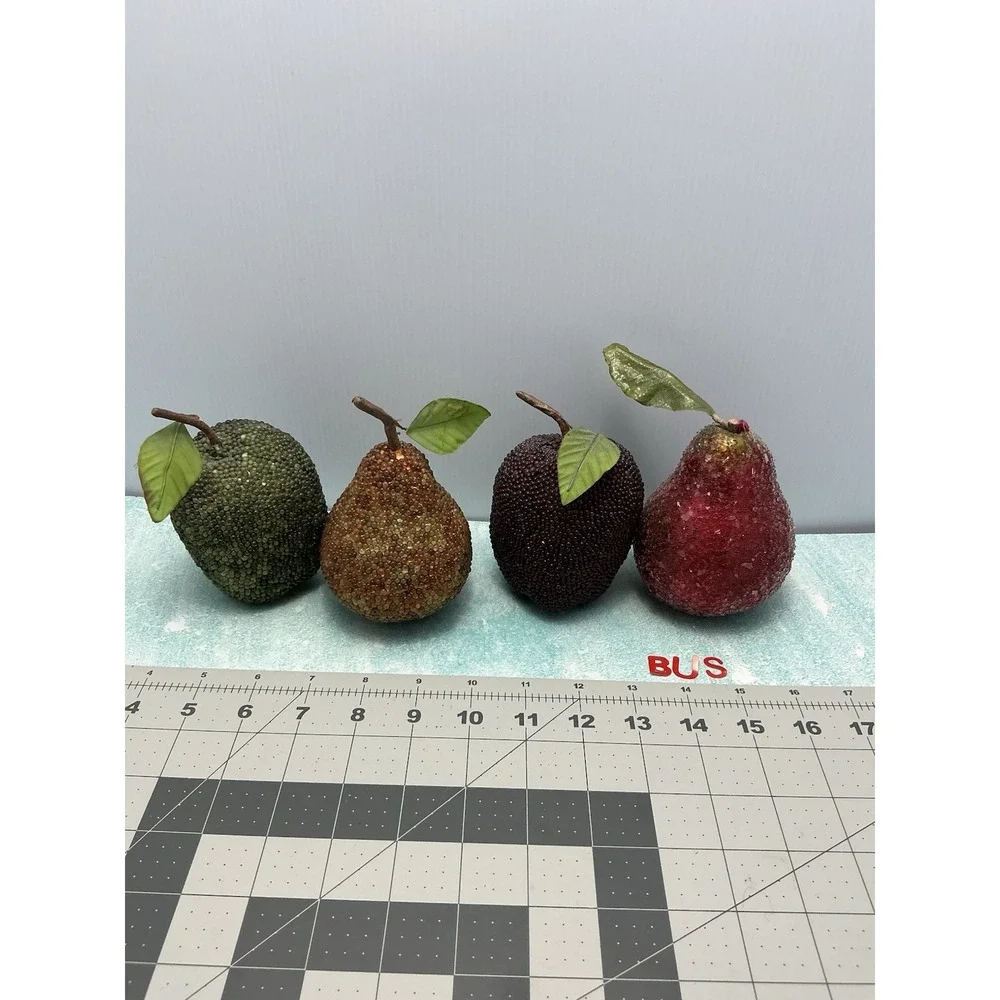 Vtg Lot 4 Beaded Sugar Frosted Faux Fruit‎ Decor Staging